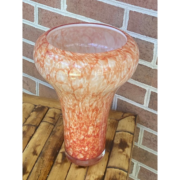Orange and White Mottled Art Glass Vase - Hand Blown - White Glass Casing
